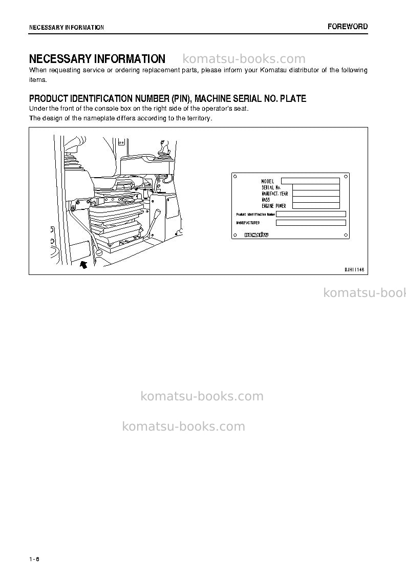 Komatsu d375a-5jpn-e0, one-way steering lever Operation manual cover Page 7