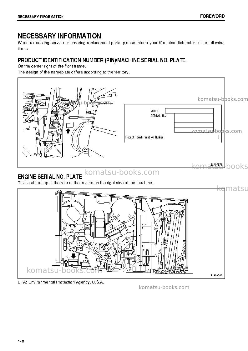 Komatsu wa480-6jpn Operation manual cover Page 7 Komatsu wa480-6jpn Operation manual cover Page 7