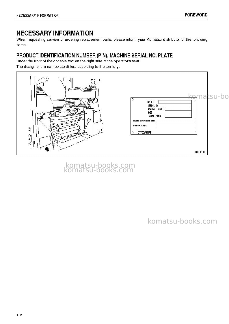 Komatsu d375a-6jpn Operation manual cover Page 7 Komatsu d375a-6jpn Operation manual cover Page 7