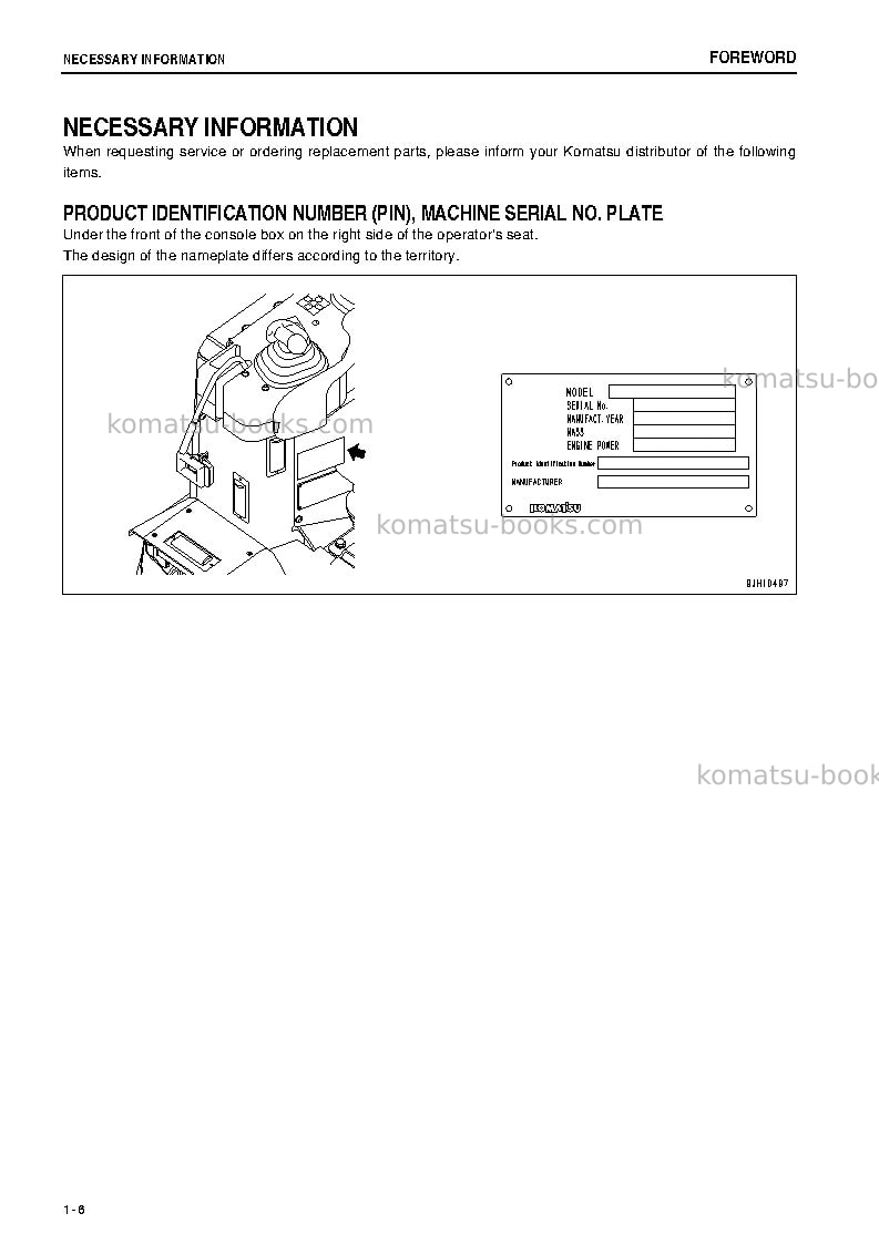 Komatsu d155ax-6jpn Operation manual cover Page 7 Komatsu d155ax-6jpn Operation manual cover Page 7