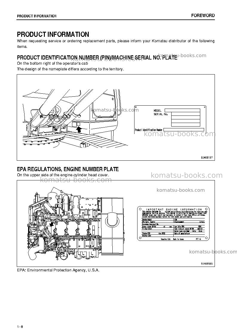 Komatsu pc600-8jpn Operation manual cover Page 7 Komatsu pc600-8jpn Operation manual cover Page 7