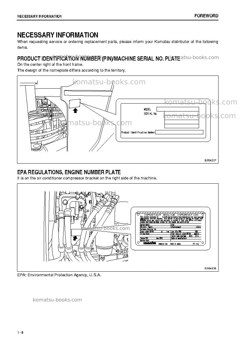 Komatsu wa500-6jpn Operation manual cover Page 7 Komatsu wa500-6jpn Operation manual cover Page 7