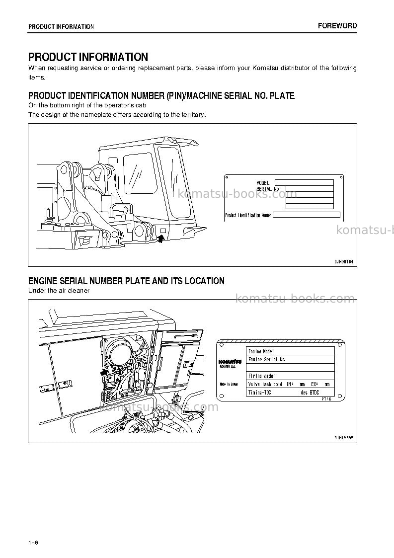 Komatsu pc1250-8jpn-r Operation manual cover Page 7 Komatsu pc1250-8jpn-r Operation manual cover Page 7