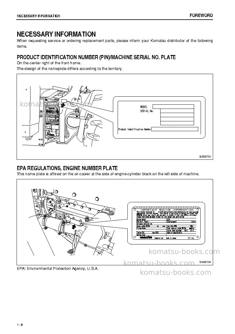 Komatsu wa600-6jpn Operation manual cover Page 7