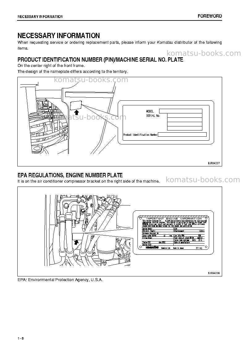 Komatsu wa500-6jpn-for n. america Operation manual cover Page 7 Komatsu wa500-6jpn-for n. america Operation manual cover Page 7