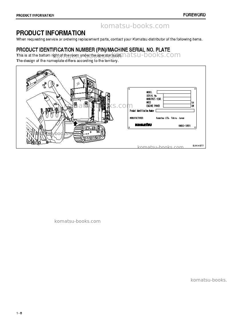 Komatsu pc2000-8jpn Operation manual cover Page 7 Komatsu pc2000-8jpn Operation manual cover Page 7