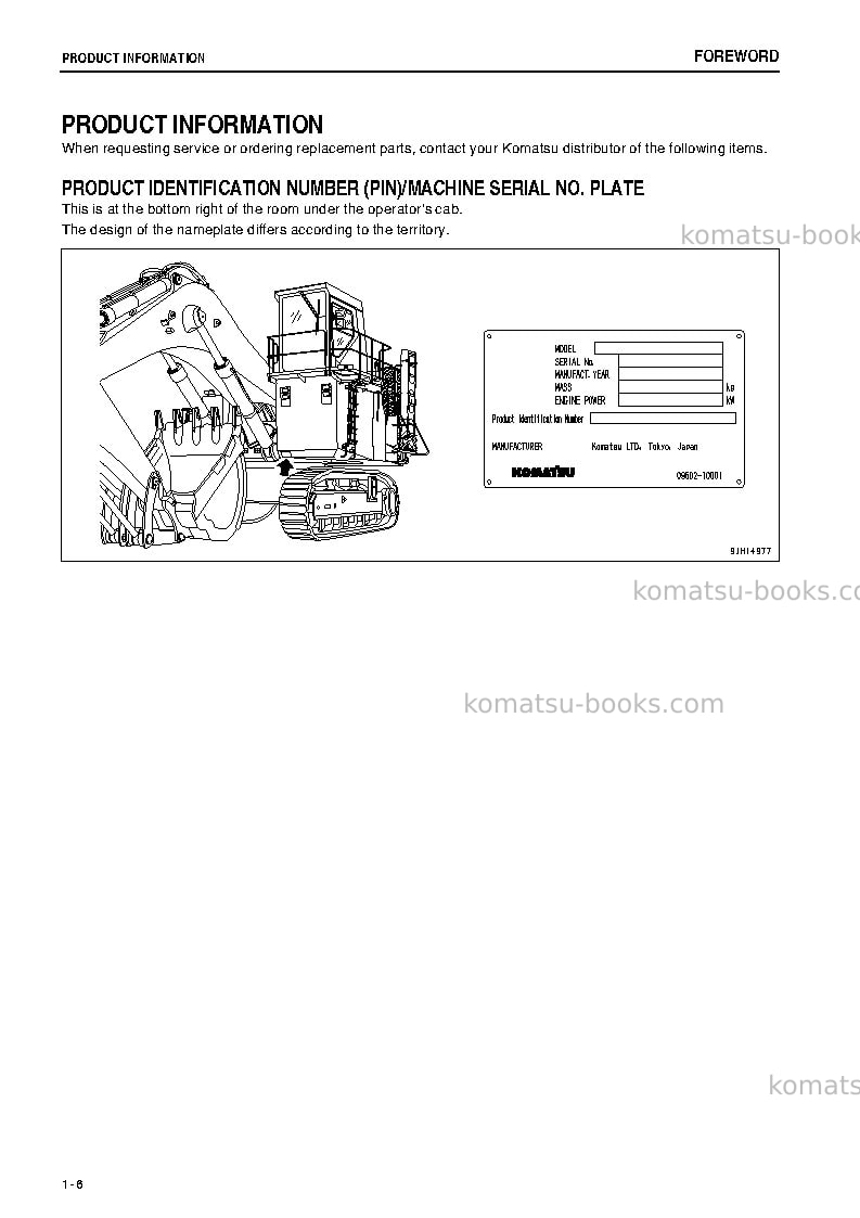 Komatsu pc2000-8jpn--30c degree Operation manual cover Page 7