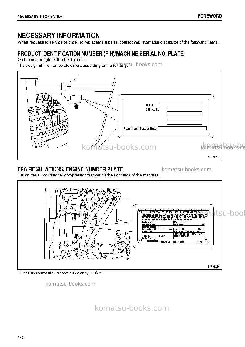 Komatsu wa500-6jpn-for n. america Operation manual cover Page 7 Komatsu wa500-6jpn-for n. america Operation manual cover Page 7
