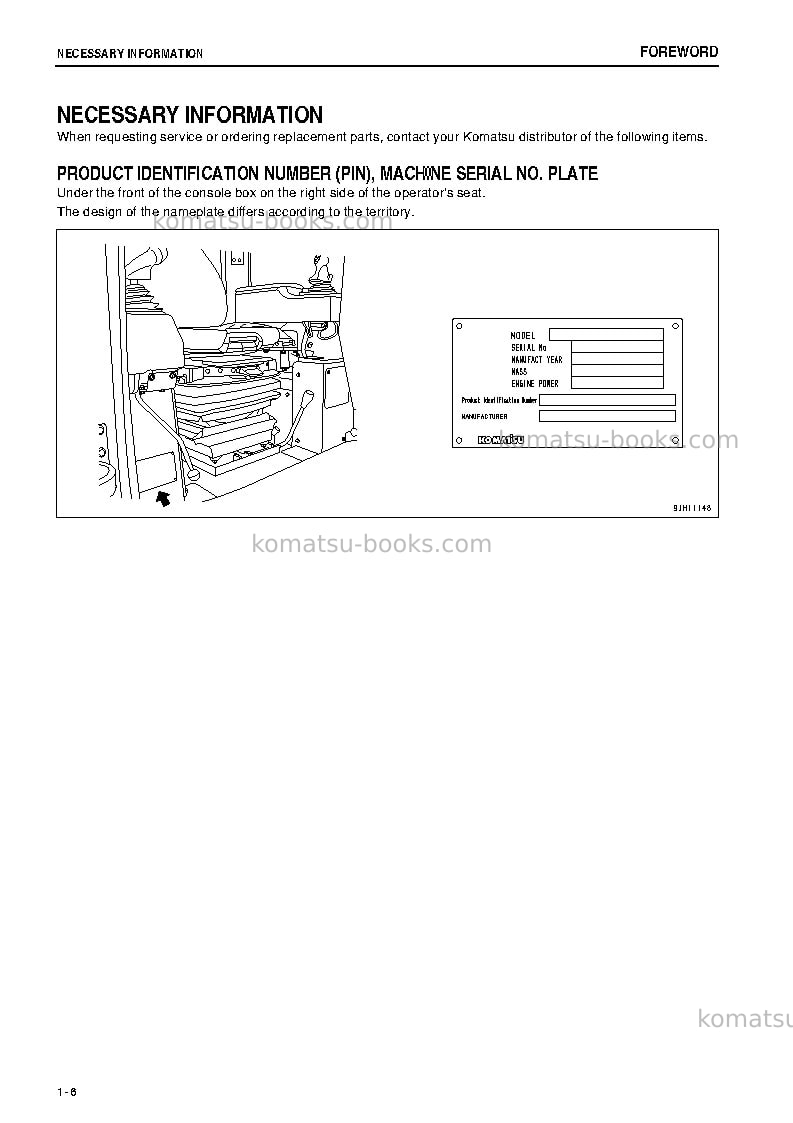 Komatsu d375a-6jpn Operation manual cover Page 7 Komatsu d375a-6jpn Operation manual cover Page 7