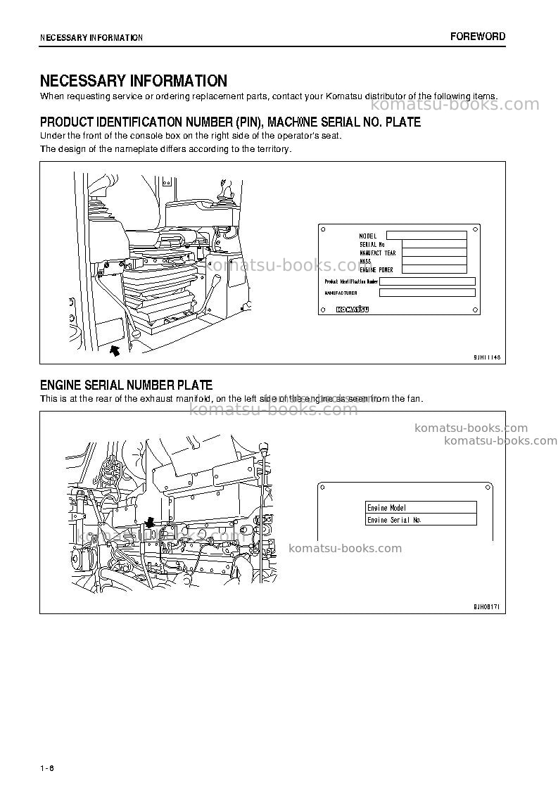 Komatsu d375a-6jpn-one-way steering lever Operation manual cover Page 7 Komatsu d375a-6jpn-one-way steering lever Operation manual cover Page 7
