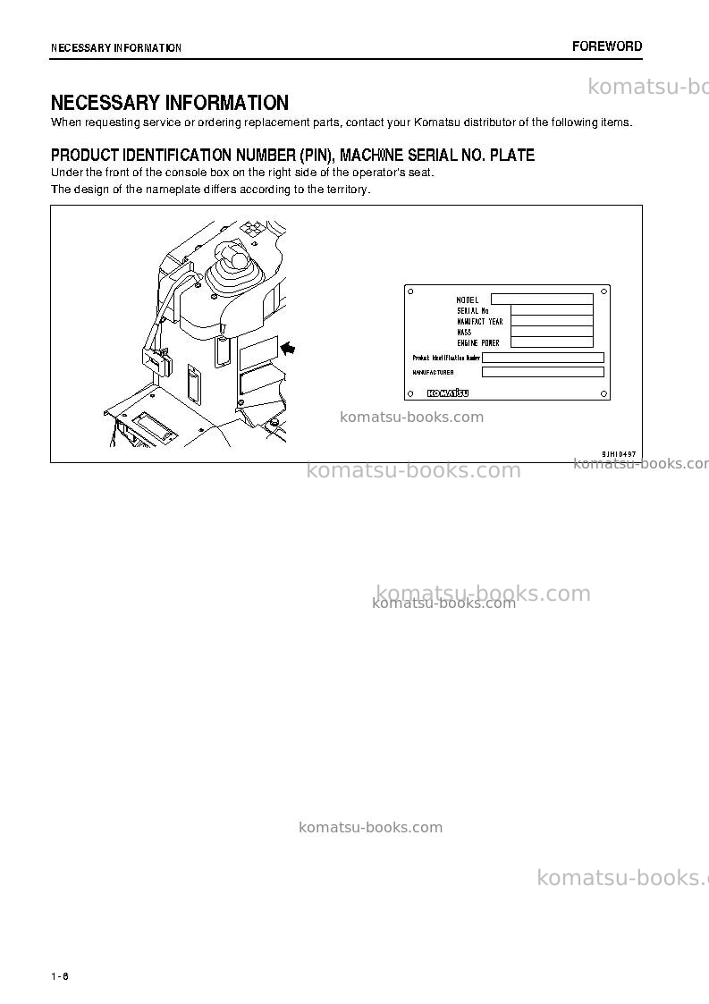 Komatsu d155ax-6jpn Operation manual cover Page 7 Komatsu d155ax-6jpn Operation manual cover Page 7