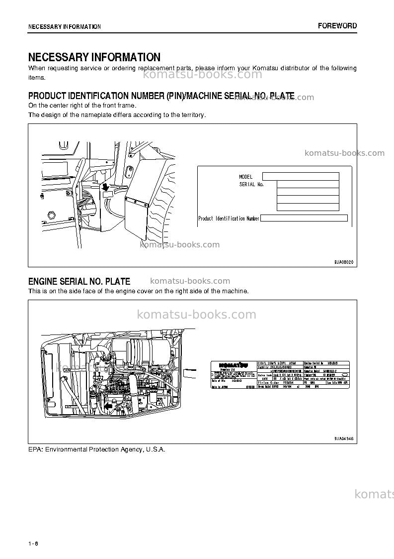 Komatsu wa250-5jpn Operation manual cover Page 7 Komatsu wa250-5jpn Operation manual cover Page 7