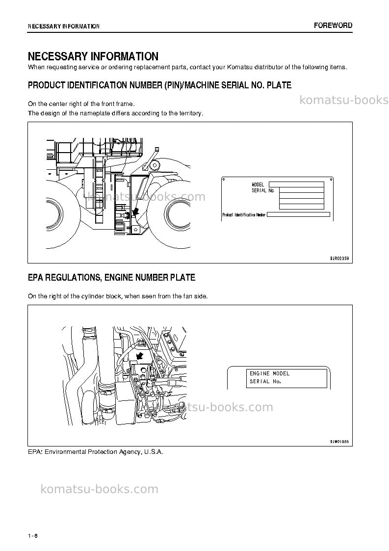 Komatsu wa1200-6jpn Operation manual cover Page 7 Komatsu wa1200-6jpn Operation manual cover Page 7