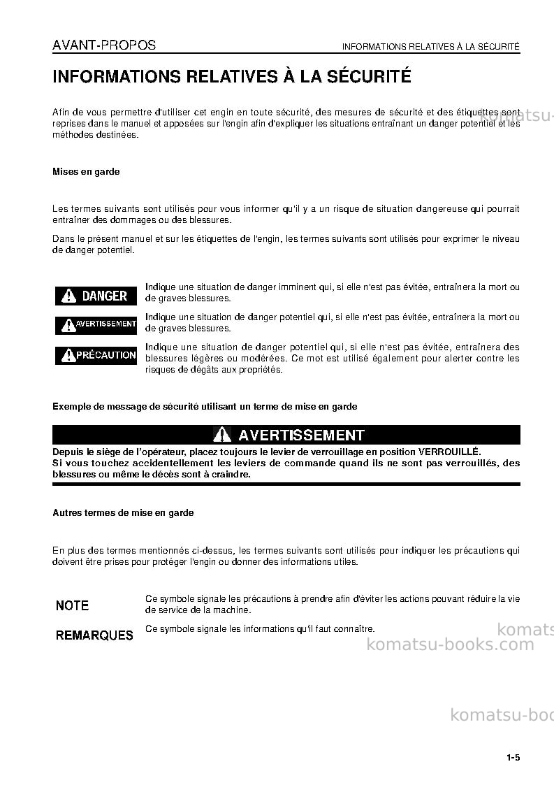 Komatsu pc138us-2jpn Manuel d'utilisation couverture Page 7 Komatsu pc138us-2jpn Manuel d'utilisation couverture Page 7