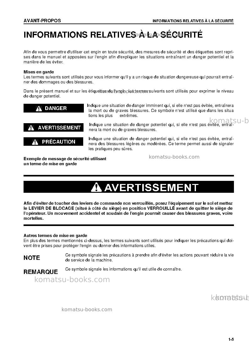 Komatsu pc220lc-7jpn Manuel d'utilisation couverture Page 7 Komatsu pc220lc-7jpn Manuel d'utilisation couverture Page 7