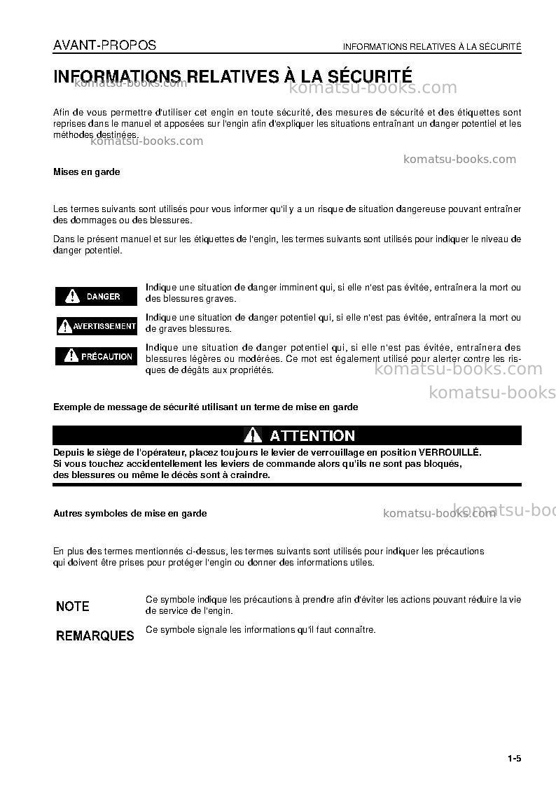 Komatsu pc138us-2jpn Manuel d'utilisation couverture Page 7 Komatsu pc138us-2jpn Manuel d'utilisation couverture Page 7
