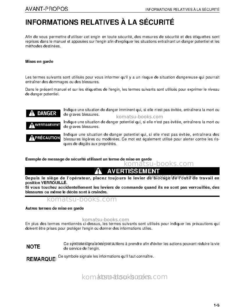 Komatsu wa250l-5jpn Manuel d'utilisation couverture Page 7 Komatsu wa250l-5jpn Manuel d'utilisation couverture Page 7