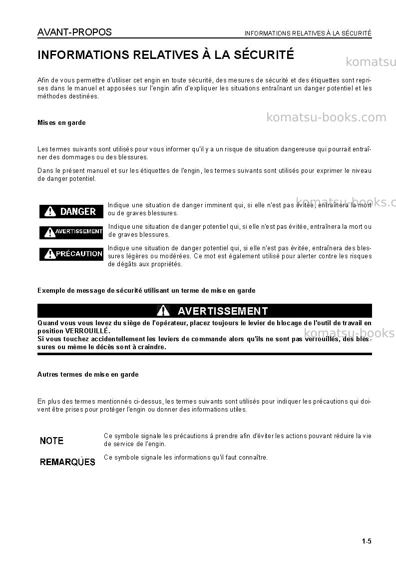 Komatsu wa320l-5jpn Manuel d'utilisation couverture Page 7 Komatsu wa320l-5jpn Manuel d'utilisation couverture Page 7