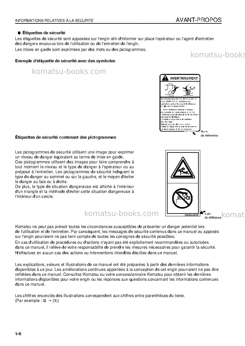 Komatsu d475a-5jpn-e0 Manuel d'utilisation couverture Page 7