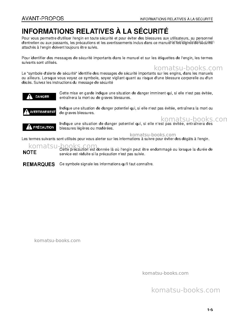 Komatsu hd405-7jpn Manuel d'utilisation couverture Page 7