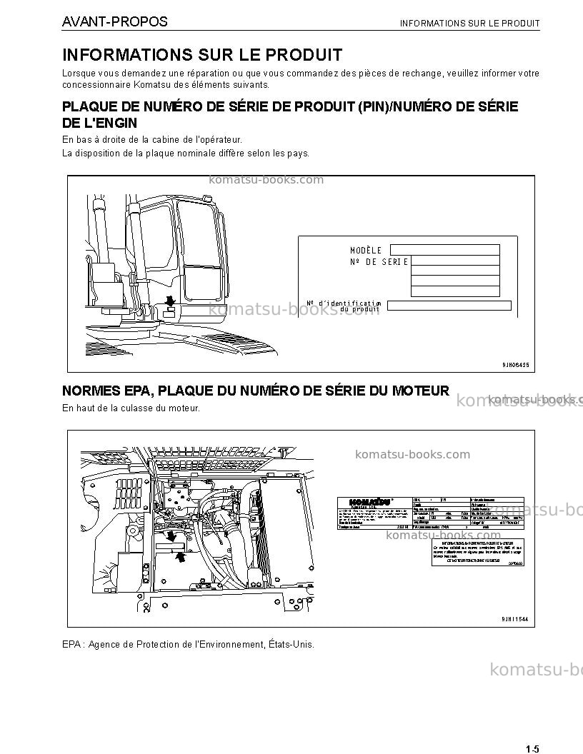 Komatsu pc228us-3jpn-e0 Manuel d'utilisation couverture Page 7 Komatsu pc228us-3jpn-e0 Manuel d'utilisation couverture Page 7