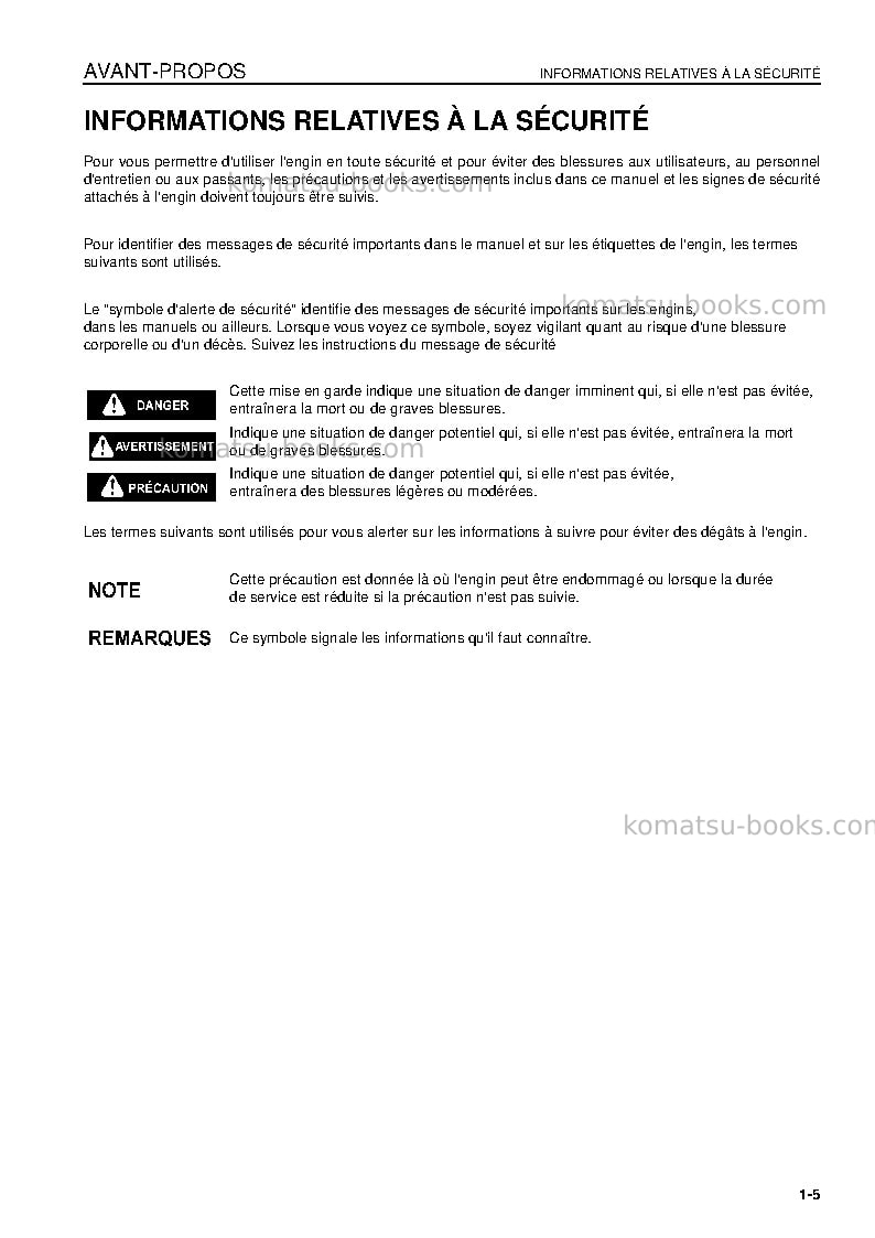 Komatsu pc2000-8jpn--30c degree Manuel d'utilisation couverture Page 7