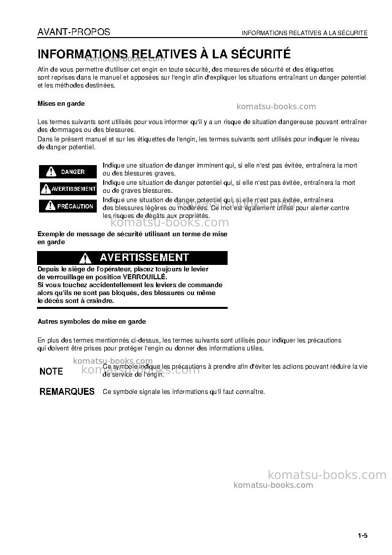 Komatsu pc1250lc-7jpn Manuel d'utilisation couverture Page 7
