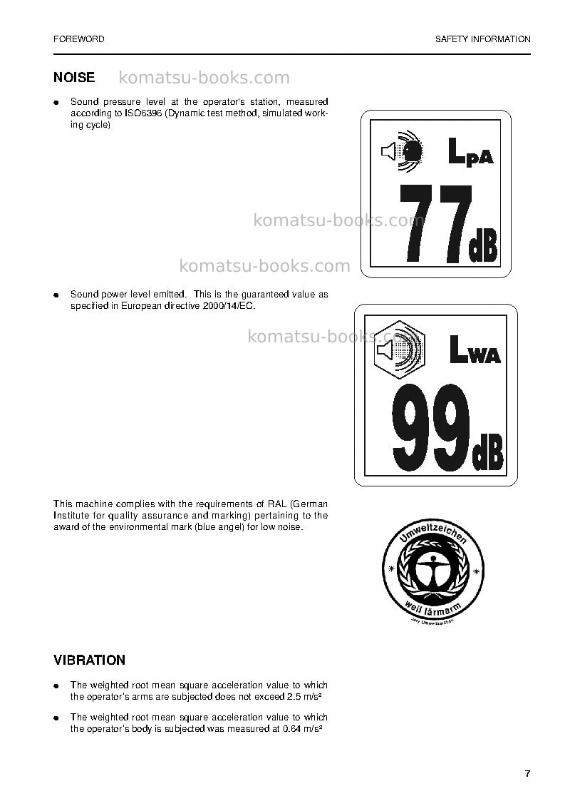 Komatsu pw150es-6gbr-k Operation manual cover Page 7 Komatsu pw150es-6gbr-k Operation manual cover Page 7