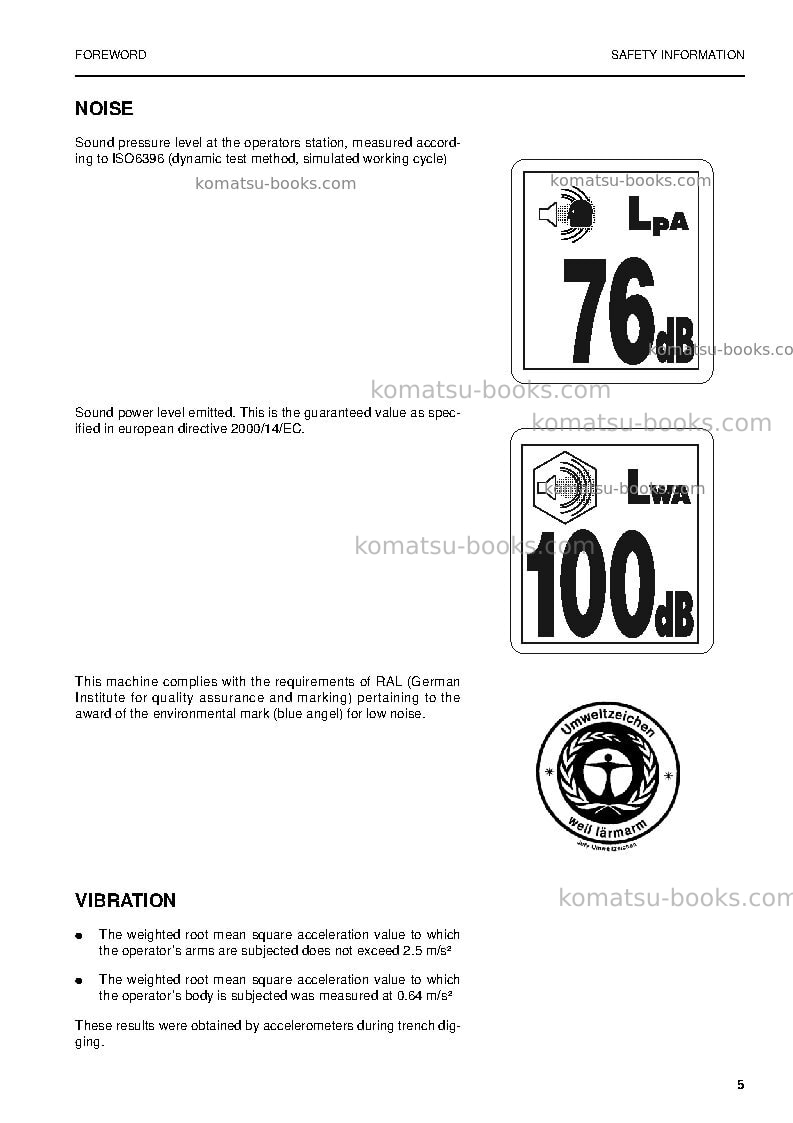 Komatsu pw170es-6gbr Operation manual cover Page 7 Komatsu pw170es-6gbr Operation manual cover Page 7