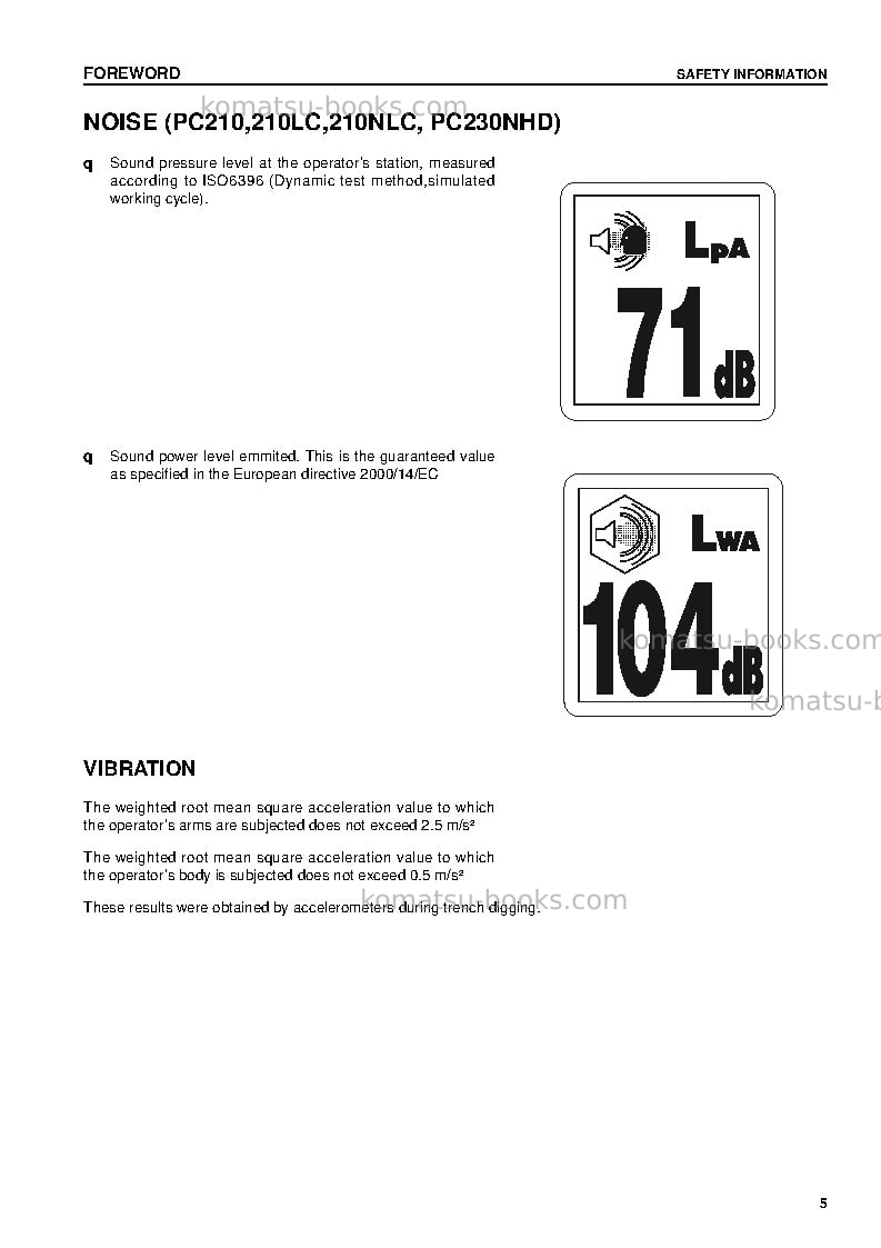 Komatsu pc210nlc-7gbr-k Operation manual cover Page 7 Komatsu pc210nlc-7gbr-k Operation manual cover Page 7