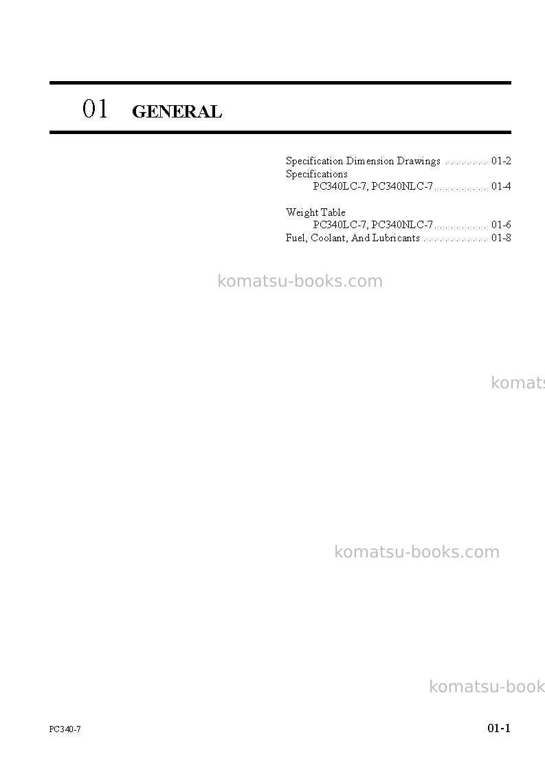 Komatsu pc340nlc-7gbr-k Repair & maintenance cover Page 7 Komatsu pc340nlc-7gbr-k Repair & maintenance cover Page 7