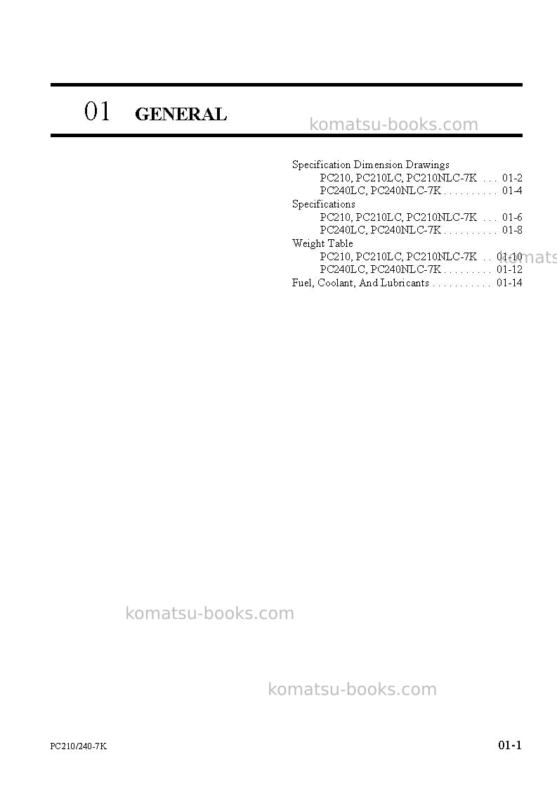 Komatsu pc210nlc-7gbr-k Repair & maintenance cover Page 7 Komatsu pc210nlc-7gbr-k Repair & maintenance cover Page 7