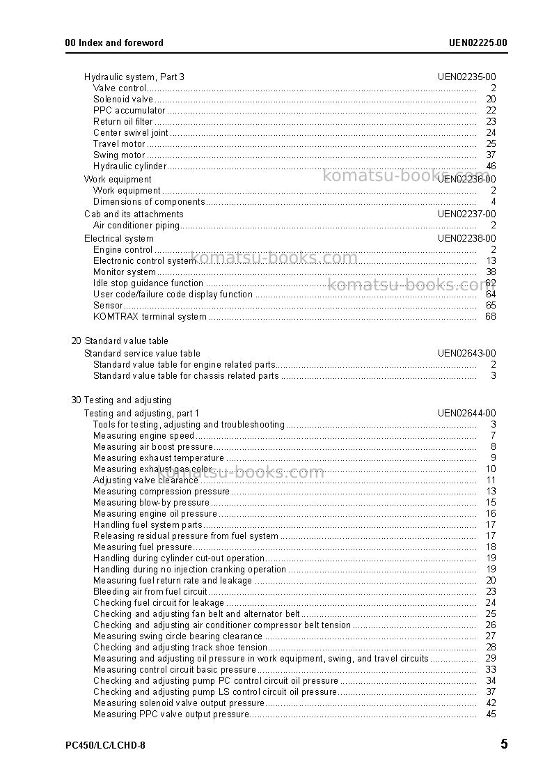 Komatsu pc450-8gbr Repair & maintenance cover Page 7 Komatsu pc450-8gbr Repair & maintenance cover Page 7