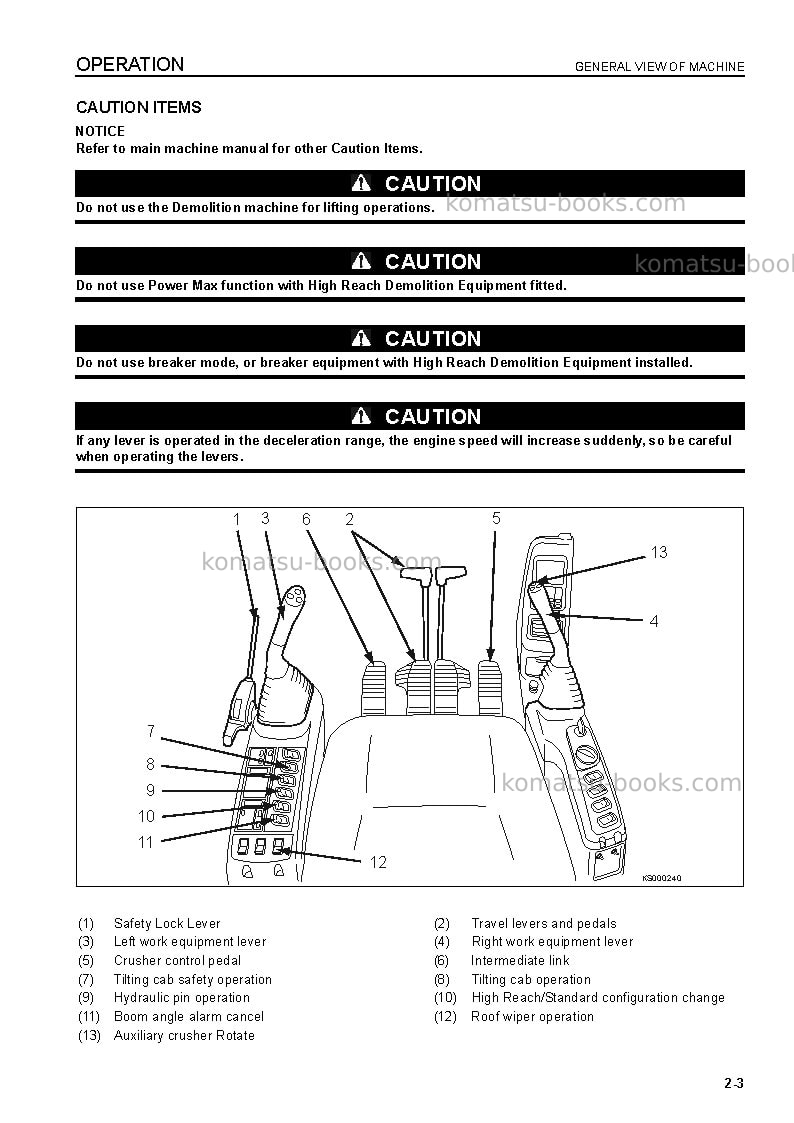 Komatsu pc800lc-8gbr-high reach demolition Operation manual cover Page 7