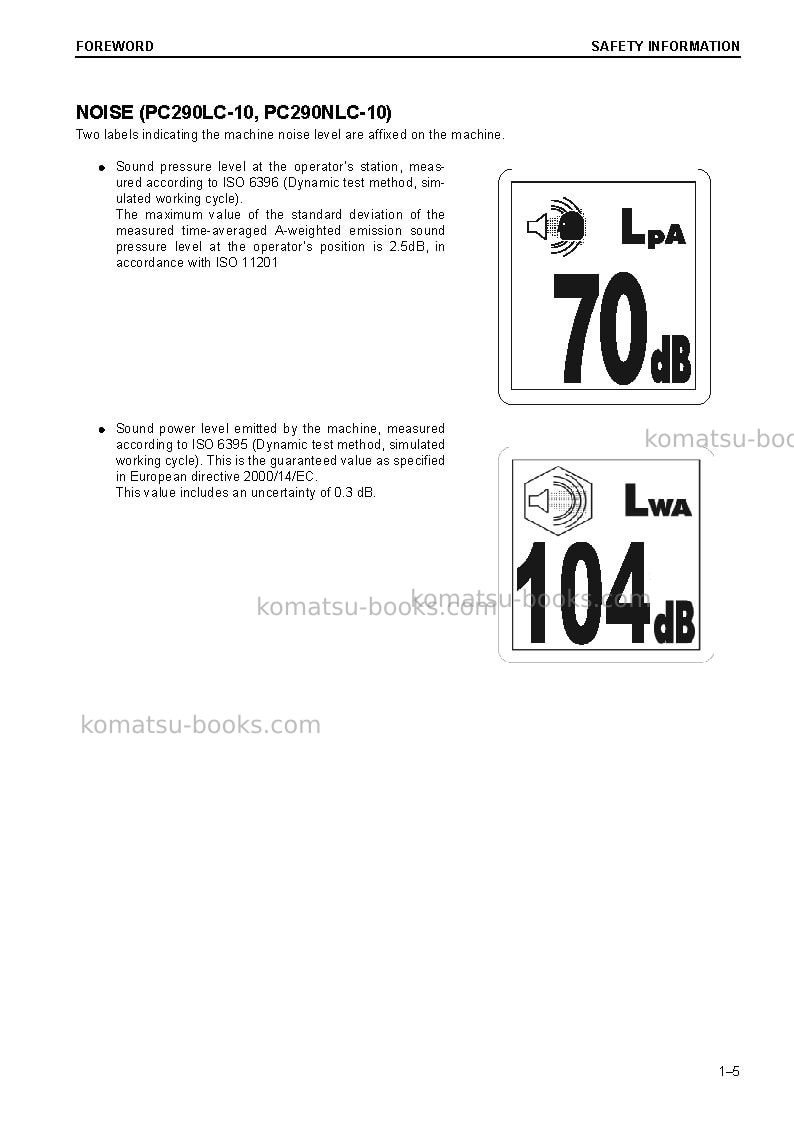 Komatsu pc290nlc-10gbr Operation manual cover Page 7 Komatsu pc290nlc-10gbr Operation manual cover Page 7