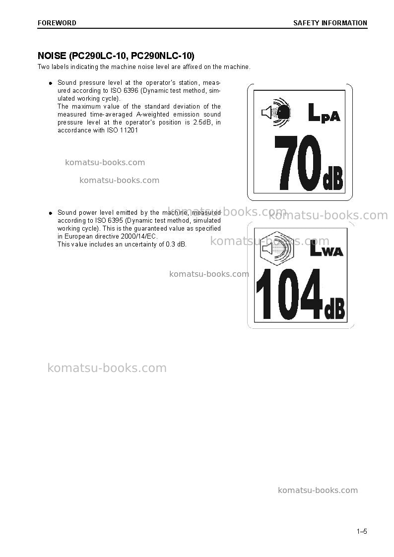 Komatsu pc290lc-10gbr Operation manual cover Page 7 Komatsu pc290lc-10gbr Operation manual cover Page 7