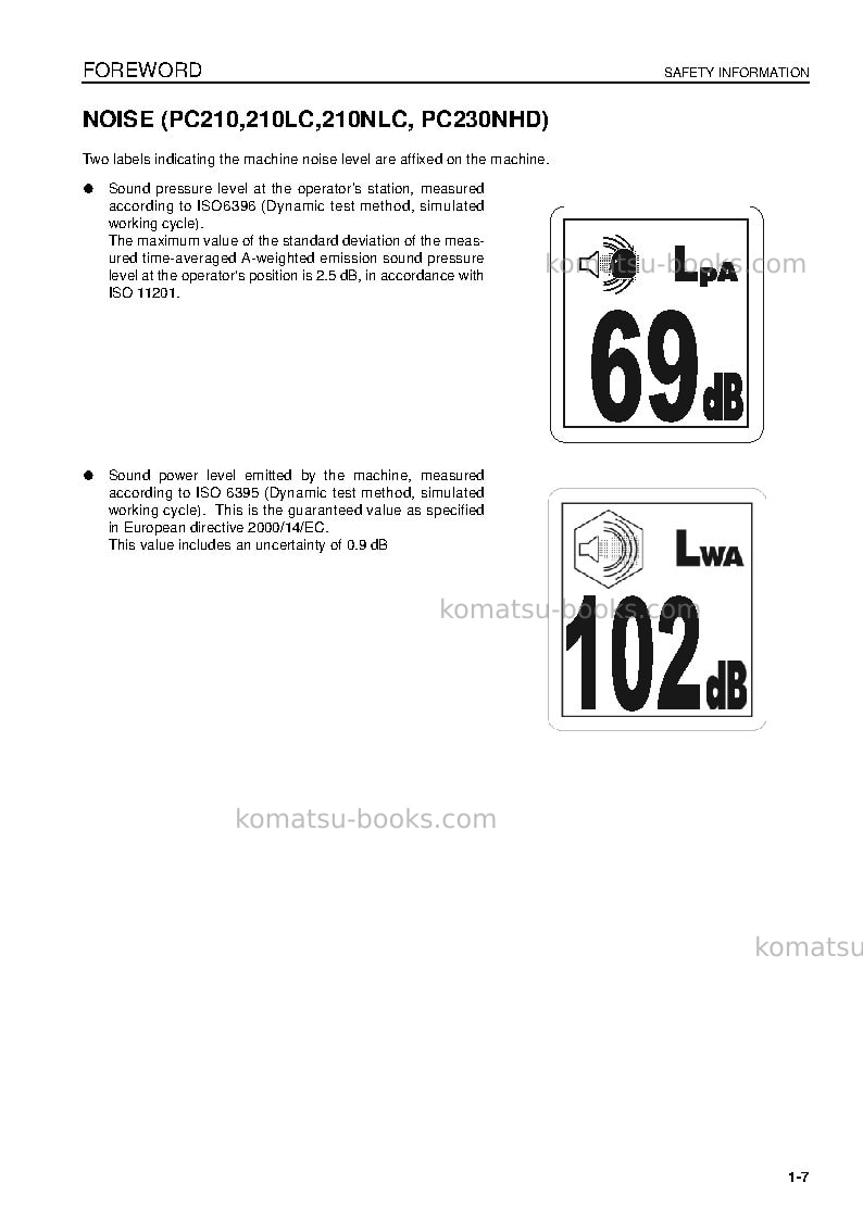 Komatsu pc210-8gbr Operation manual cover Page 7 Komatsu pc210-8gbr Operation manual cover Page 7