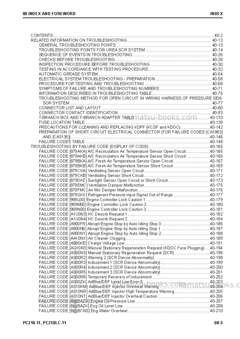 Komatsu pc210-11gbr Repair & maintenance cover Page 7 Komatsu pc210-11gbr Repair & maintenance cover Page 7
