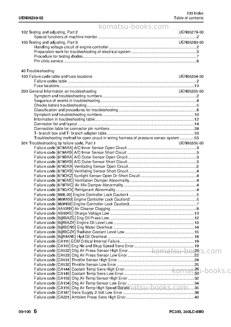 Komatsu pc350lc-8gbr-m0 Repair & maintenance cover Page 7 Komatsu pc350lc-8gbr-m0 Repair & maintenance cover Page 7