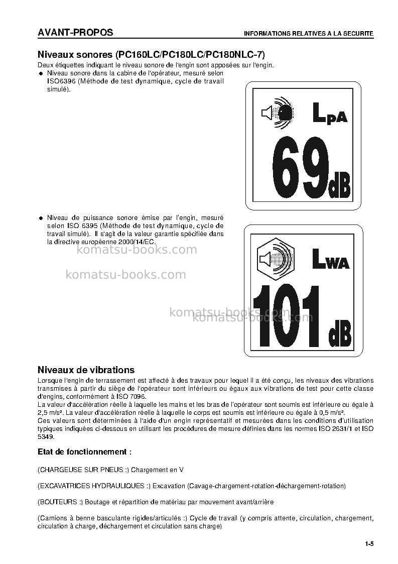Komatsu pc160lc-7gbr-k Manuel d'utilisation couverture Page 7