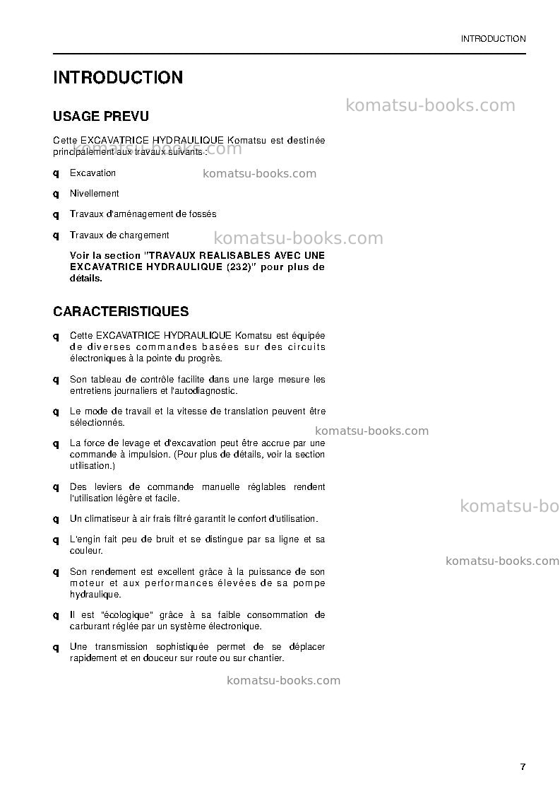 Komatsu pw220-7gbr-k Manuel d'utilisation couverture Page 7 Komatsu pw220-7gbr-k Manuel d'utilisation couverture Page 7