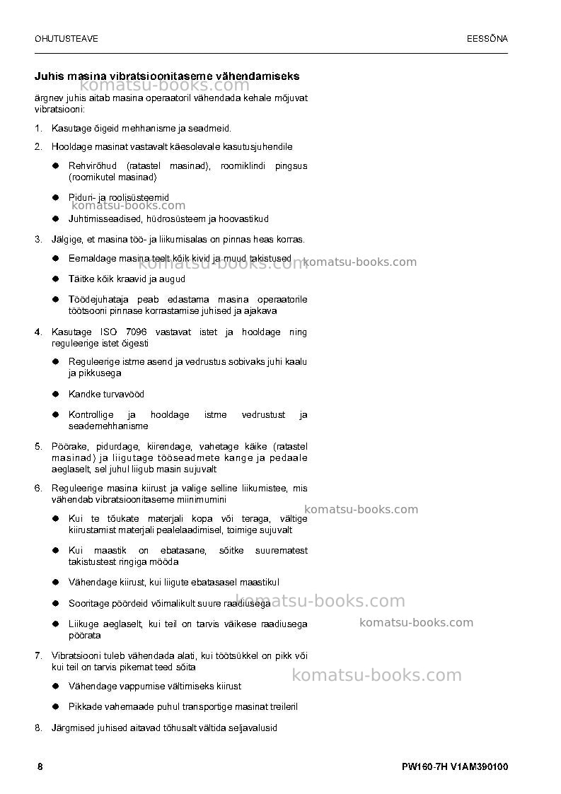 Komatsu pw160-7deu Operation manual cover Page 7