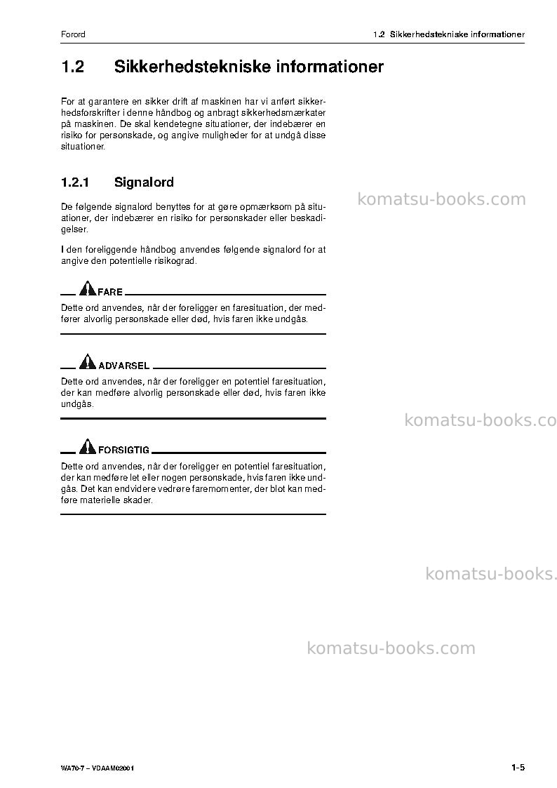 Komatsu wa70-7deu Operation manual cover Page 7 Komatsu wa70-7deu Operation manual cover Page 7