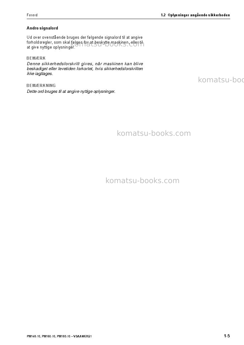 Komatsu pw160-10deu Operation manual cover Page 7 Komatsu pw160-10deu Operation manual cover Page 7