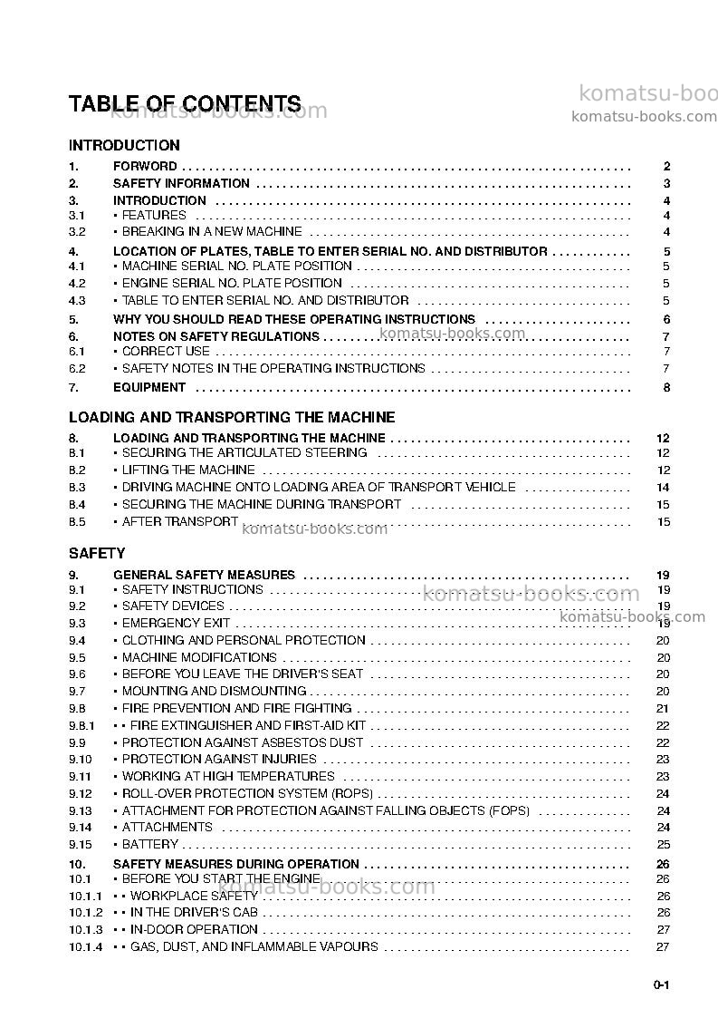 Komatsu wa65-3deu Operation manual cover Page 7 Komatsu wa65-3deu Operation manual cover Page 7