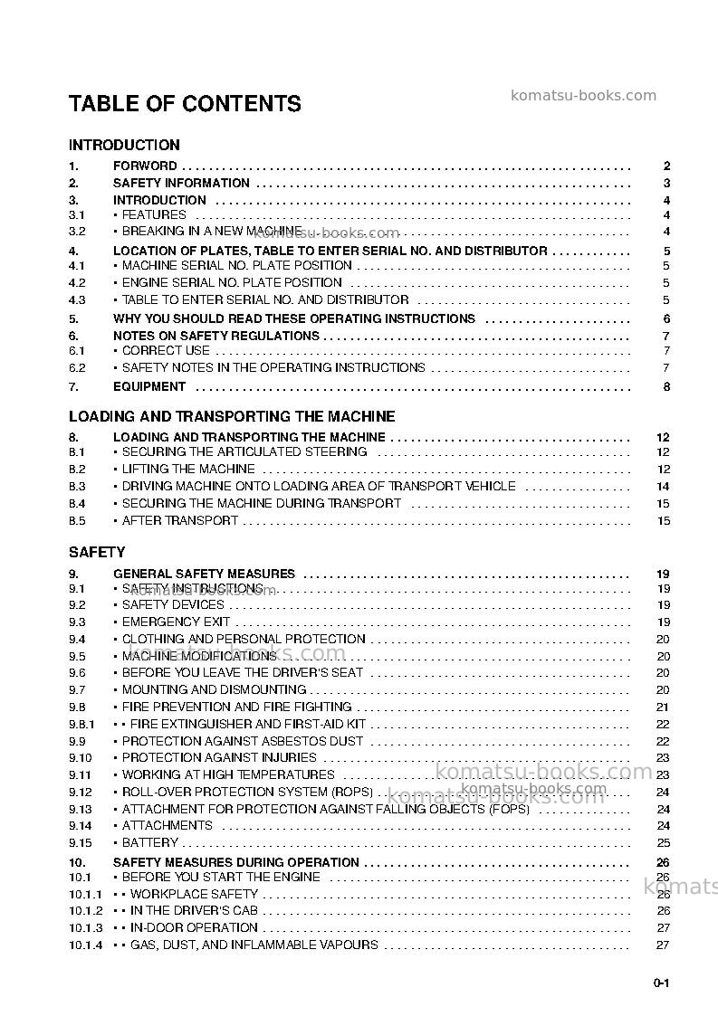 Komatsu wa75-3deu Operation manual cover Page 7 Komatsu wa75-3deu Operation manual cover Page 7