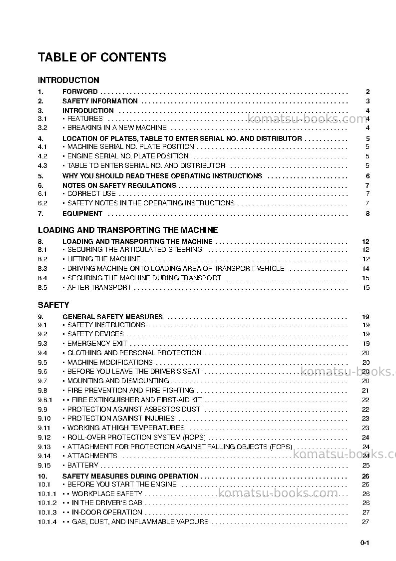 Komatsu wa85-3deu Operation manual cover Page 7 Komatsu wa85-3deu Operation manual cover Page 7