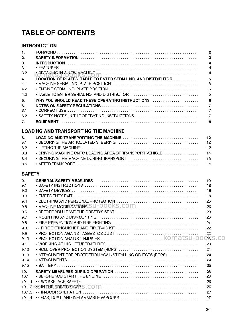 Komatsu wa95-3deu-30km options Operation manual cover Page 7 Komatsu wa95-3deu-30km options Operation manual cover Page 7