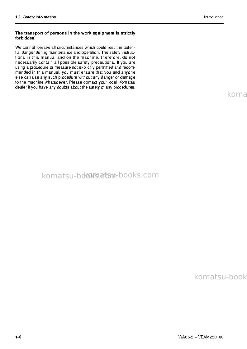 Komatsu wa65-5deu Operation manual cover Page 7 Komatsu wa65-5deu Operation manual cover Page 7