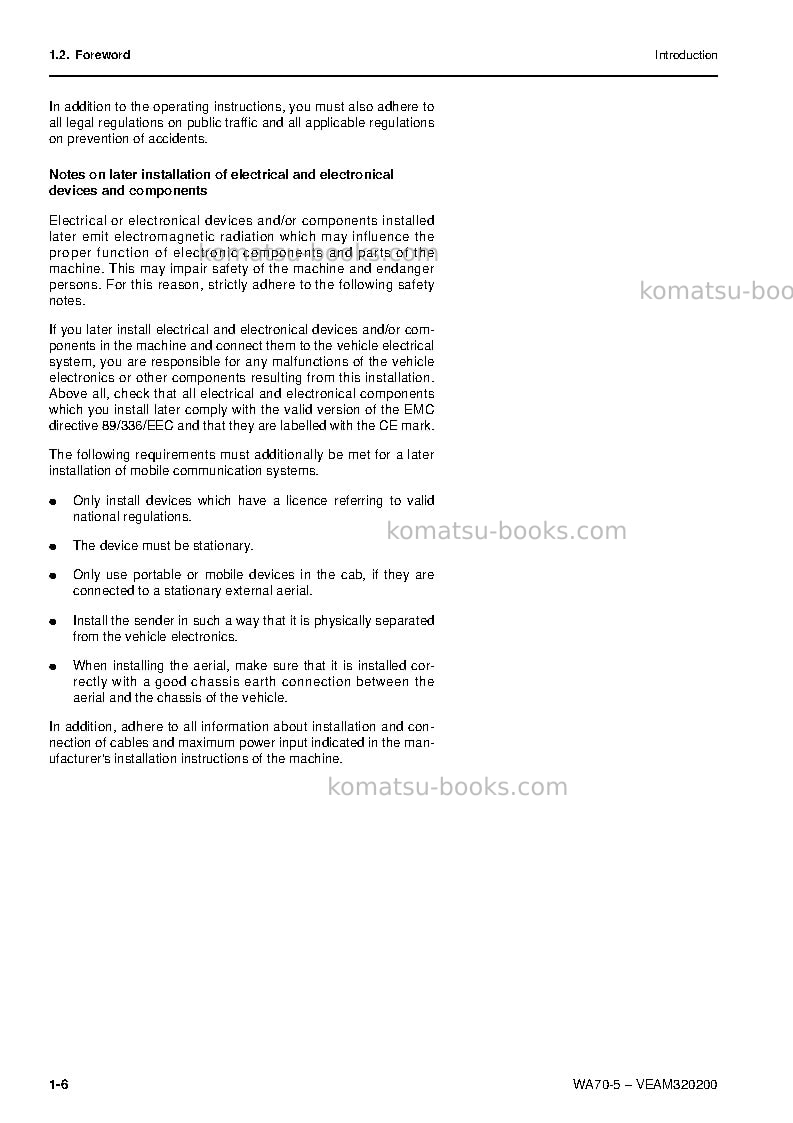 Komatsu wa70-5deu Operation manual cover Page 7 Komatsu wa70-5deu Operation manual cover Page 7